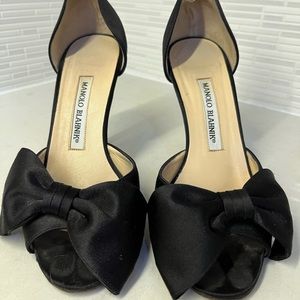 Manolo Blahnik Black Satin Pumps